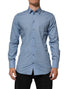 Dolce & Gabbana Blue Cotton Collared GOLD Formal Dress Shirt
